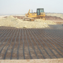 Unidirectional stretch plastic geogrid reinforced asphalt